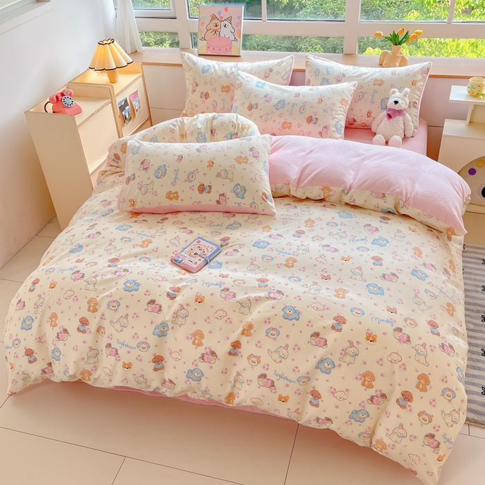 91家纺网 家纺一手货源 找家纺 麦伦家居 2024秋冬新品 多功能床品全棉+牛奶绒四件套 1狗狗家族