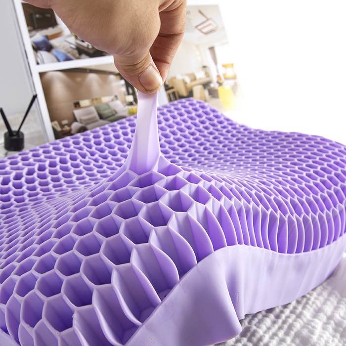 91家纺网 家纺一手货源 找家纺 眠多宝 2024新TPE果胶枕礼盒装深睡眠枕深睡枕芯枕头释压枕果冻枕 优雅紫（蜂窝款）35*52*8/10cm(高）