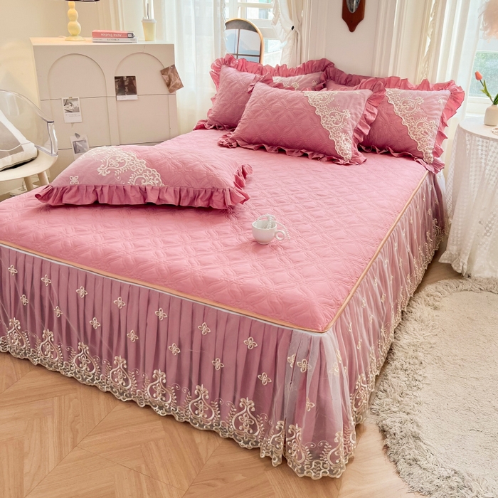 91家纺网 家纺一手货源 找家纺 （总）罗艺轩 2024新款公主风全棉加厚可脱卸床笠式床裙三件套