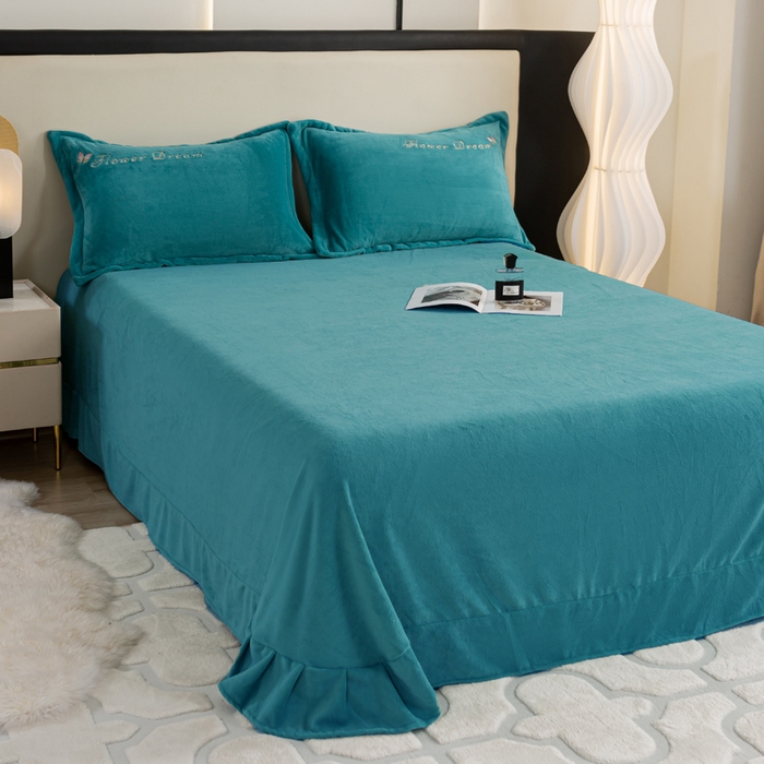 91家纺网 家纺一手货源 找家纺 晶缦家纺 2024新款高克重牛奶绒刺绣花四件套 花仙子-雅绿