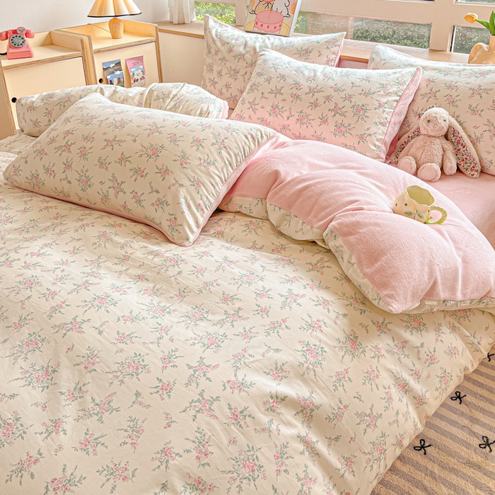 91家纺网 家纺一手货源 找家纺 麦伦家居 2024秋冬新品 多功能床品全棉+牛奶绒四件套 浪漫汐颜