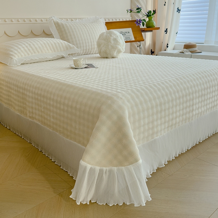 91家纺网 家纺一手货源 找家纺 冬然家纺 2024新款泡泡绒床裙四件套系列 泡泡绒-奶油白