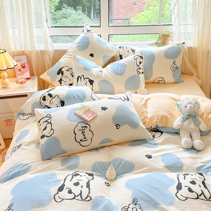 91家纺网 家纺一手货源 找家纺 麦伦家居 2024秋冬新品 多功能床品全棉+牛奶绒四件套 斑点猫