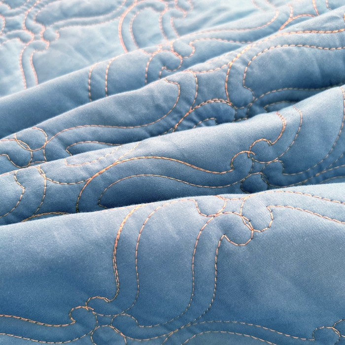 91家纺网 家纺一手货源 找家纺 罗艺轩 2024新款公主风全棉加厚可脱卸床笠式床裙四件套 慕雅-牛仔蓝