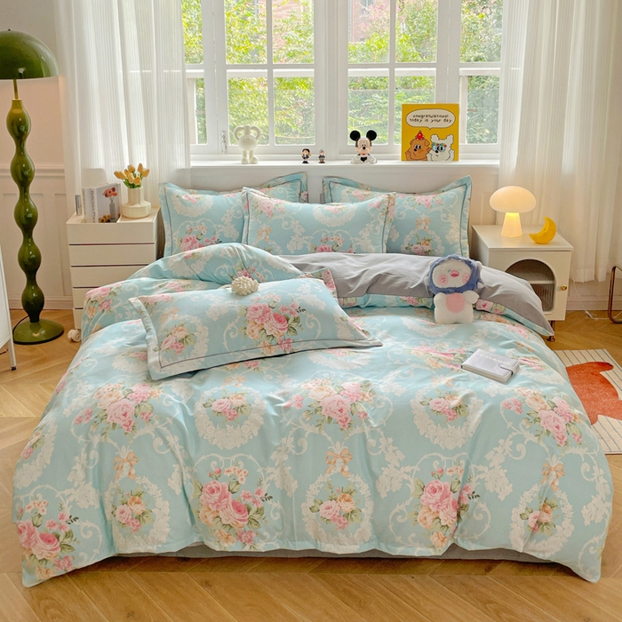 91家纺网 家纺一手货源 找家纺 暖芯优选 2025直播热款加厚全棉磨毛四件套喷气印花纯棉（一字绣工艺款）学生三件套9月上新 流年