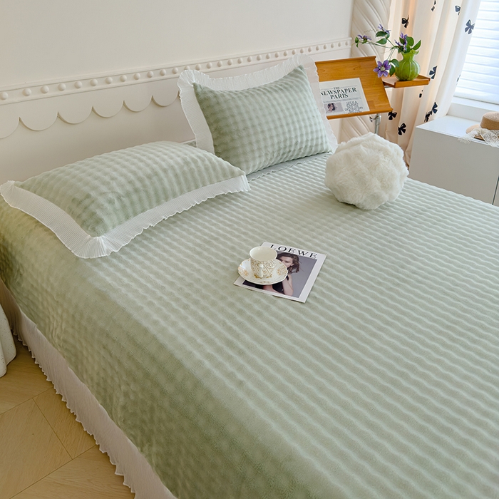 91家纺网 家纺一手货源 找家纺 冬然家纺 2024新款泡泡绒床裙四件套系列 泡泡绒-抹茶绿