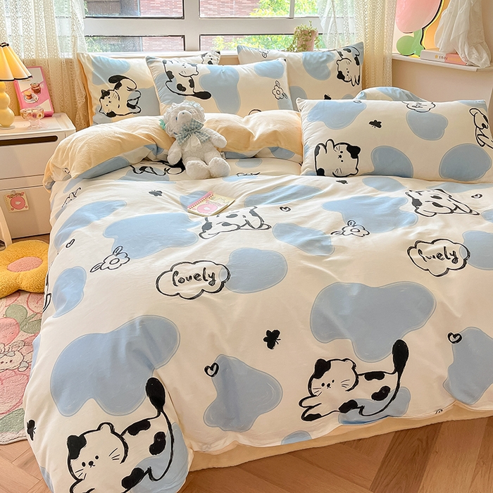 91家纺网 家纺一手货源 找家纺 麦伦家居 2024秋冬新品 多功能床品全棉+牛奶绒四件套 斑点猫