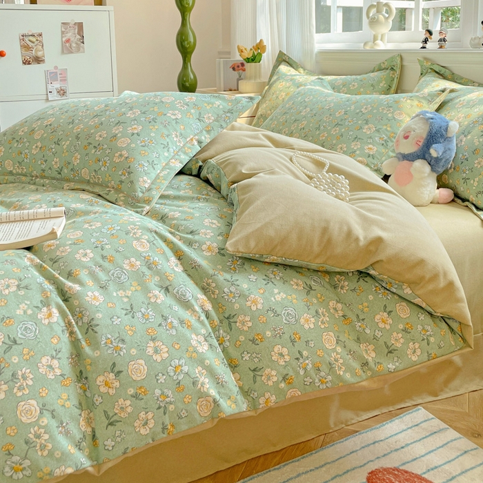 91家纺网 家纺一手货源 找家纺 暖芯优选 2025直播热款加厚全棉磨毛四件套喷气印花纯棉（一字绣工艺款）学生三件套9月上新 花恬