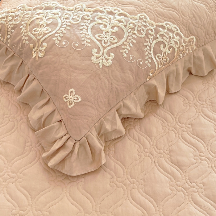 91家纺网 家纺一手货源 找家纺 罗艺轩 2024新款公主风全棉加厚可脱卸床笠式床裙四件套 慕雅-香槟