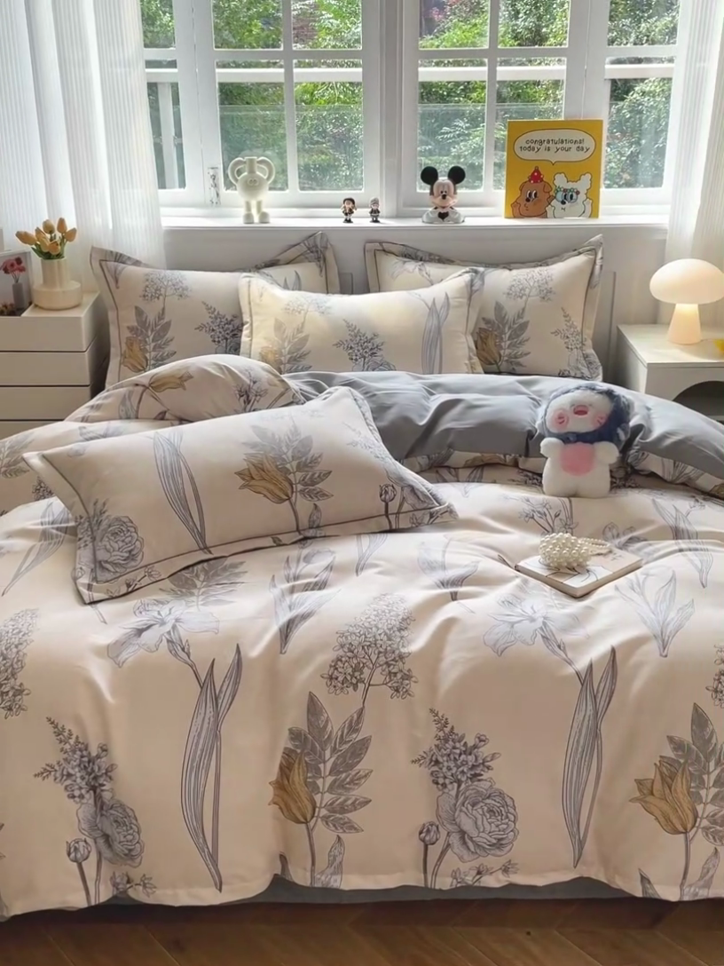 91家纺网 家纺一手货源 找家纺 暖芯优选 2025直播热款加厚全棉磨毛四件套喷气印花纯棉（一字绣工艺款）学生三件套9月上新 幽羽