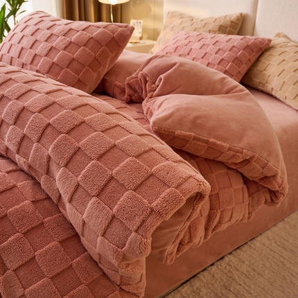 晨曦家纺 2024新款塔芙绒牛奶绒四件套-初暖系列 初暖-薄粉色