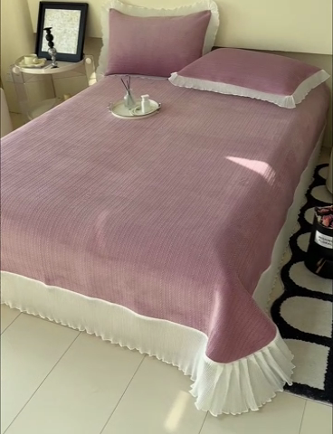 91家纺网 家纺一手货源 找家纺 冬然家纺 2024新款雕花绒床盖四件套系列 小麦穗-豆沙粉