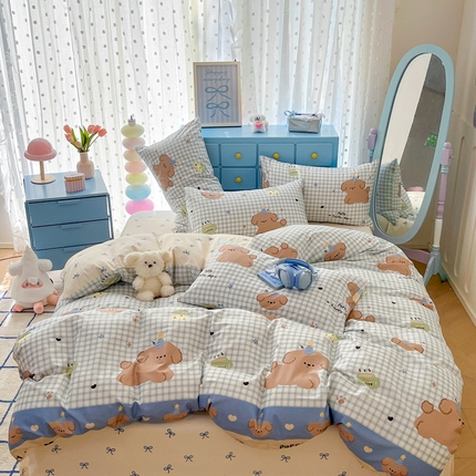 91家纺网 家纺一手货源 找家纺 寻米 2024新款全棉印花四件套 奶油小狗