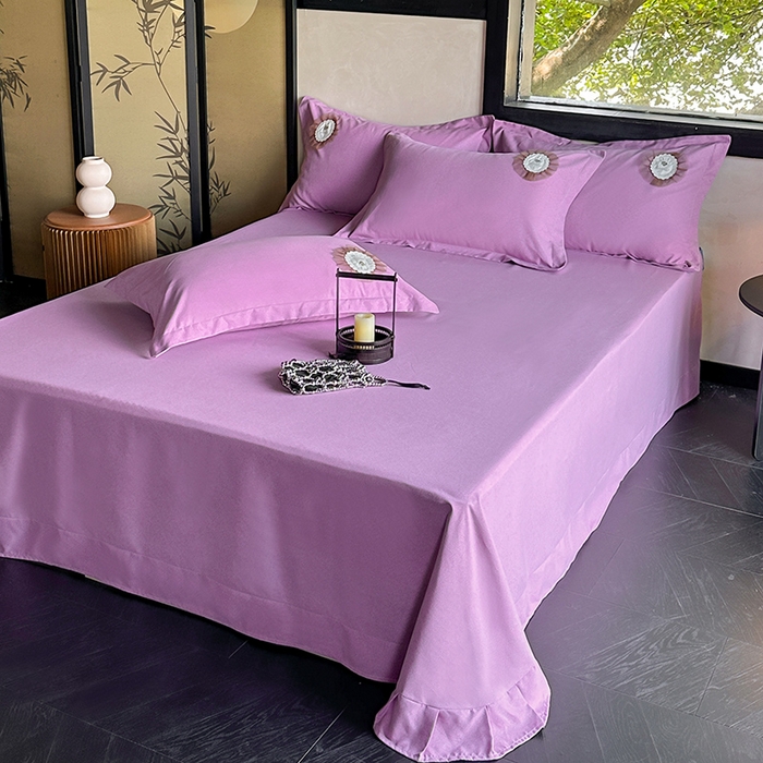 91家纺网 家纺一手货源 找家纺 宜家坊 2024秋冬加厚肌理纹碳素磨毛刺绣贴布绣花边新中式四件套 紫色