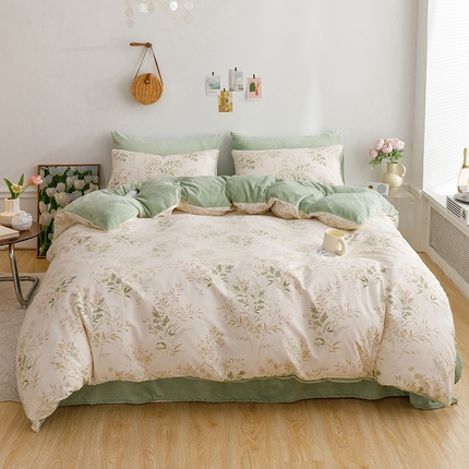 麦伦家居 2024秋冬新品 多功能床品全棉+牛奶绒四件套 仙草棉绒