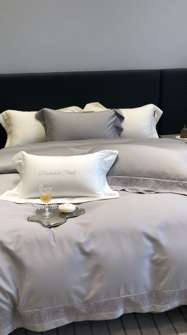 91家纺网 家纺一手货源 找家纺 黑白森林 2024新款50X50S天丝棉磨毛四件套 瑞丽-星空灰