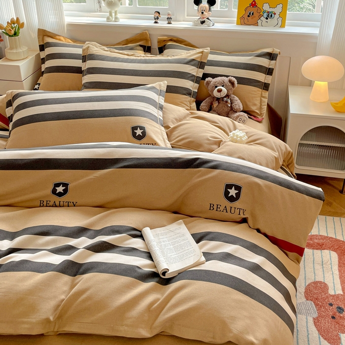 91家纺网 家纺一手货源 找家纺 暖芯优选 2025直播热款加厚全棉磨毛四件套喷气印花纯棉（一字绣工艺款）学生三件套9月上新 安可