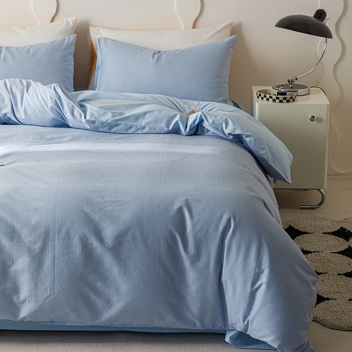 91家纺网 家纺一手货源 找家纺 简宜家居 2025新款60S长绒棉提花四件套 绅士-天蓝