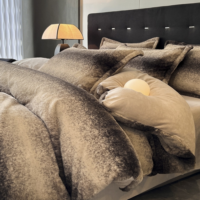 91家纺网 家纺一手货源 找家纺 慕尚家纺 2025新款高端亲肤舒适暖芙兔毛四件套 暖芙-深咖