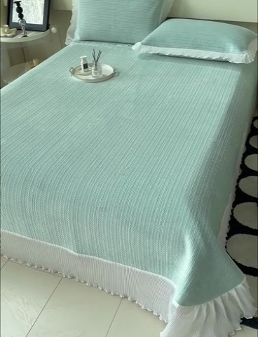 91家纺网 家纺一手货源 找家纺 冬然家纺 2024新款雕花绒床盖四件套系列 小麦穗-浅绿