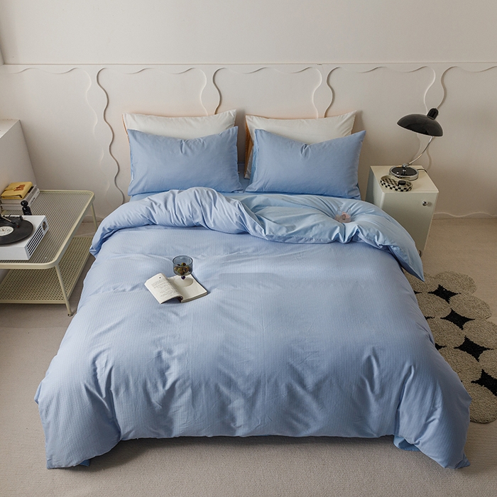 91家纺网 家纺一手货源 找家纺 简宜家居 2025新款60S长绒棉提花四件套 绅士-天蓝