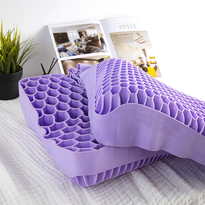 91家纺网 家纺一手货源 找家纺 眠多宝 2024新TPE果胶枕礼盒装深睡眠枕深睡枕芯枕头释压枕果冻枕 优雅紫（蜂窝款）35*52*8/10cm(高）
