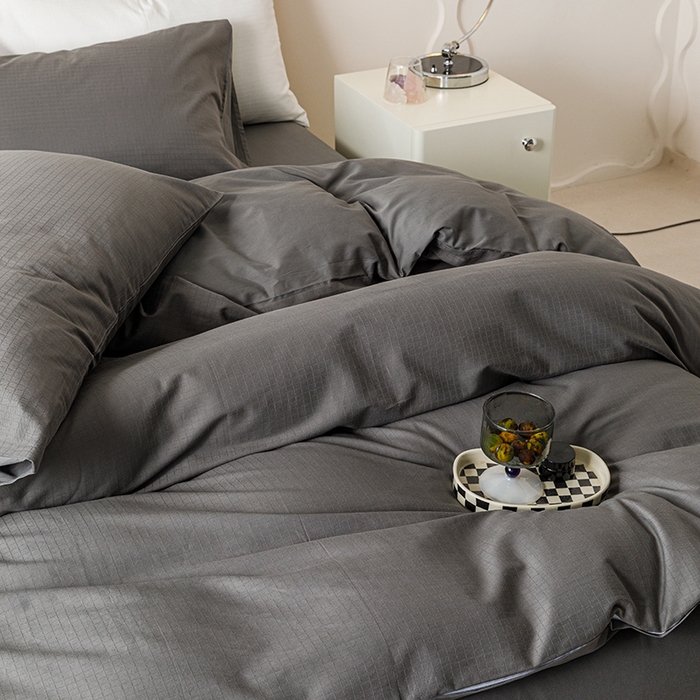 91家纺网 家纺一手货源 找家纺 简宜家居 2025新款60S长绒棉提花四件套 绅士-灰