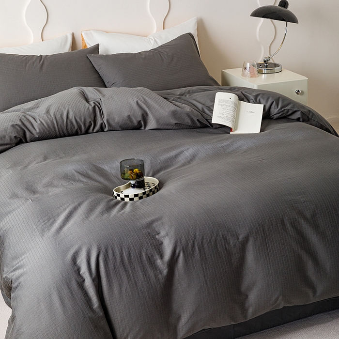 91家纺网 家纺一手货源 找家纺 简宜家居 2025新款60S长绒棉提花四件套 绅士-灰