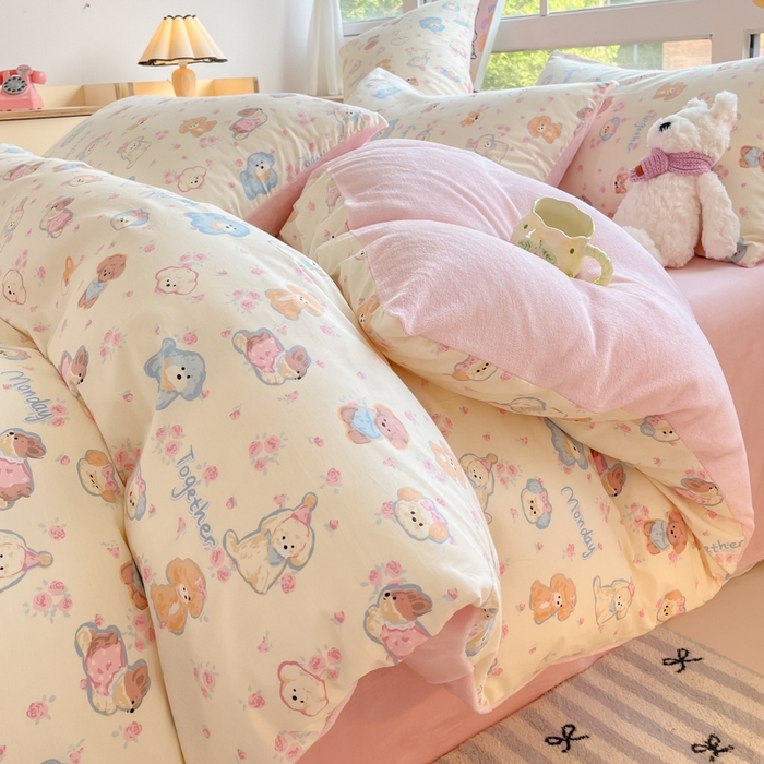 91家纺网 家纺一手货源 找家纺 麦伦家居 2024秋冬新品 多功能床品全棉+牛奶绒四件套 1狗狗家族