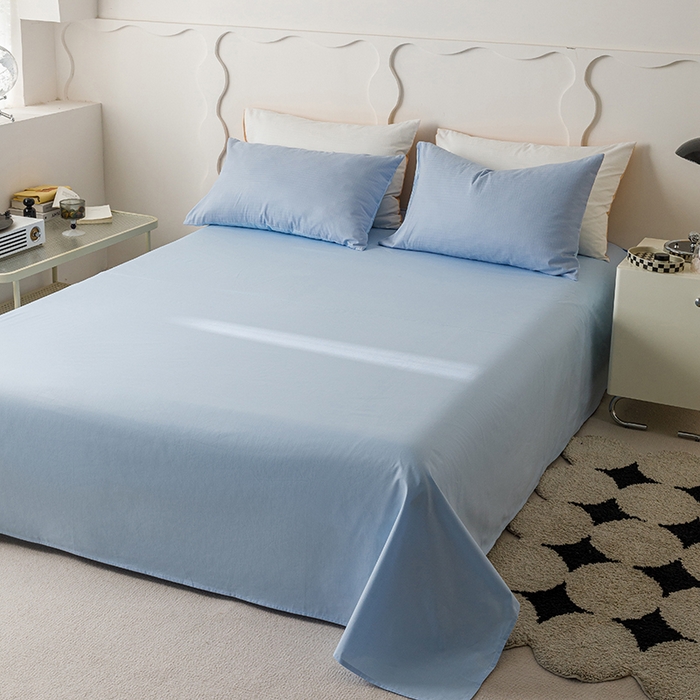 91家纺网 家纺一手货源 找家纺 简宜家居 2025新款60S长绒棉提花四件套 绅士-天蓝