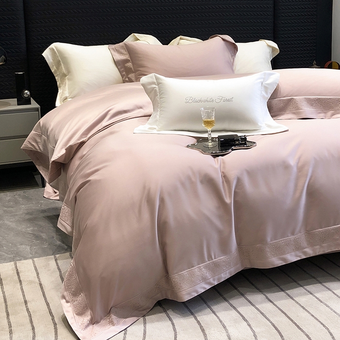 91家纺网 家纺一手货源 找家纺 黑白森林 2024新款50X50S天丝棉磨毛四件套 瑞丽-梦幻粉