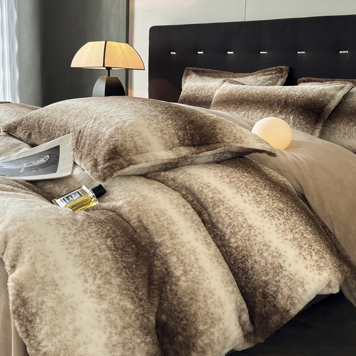 91家纺网 家纺一手货源 找家纺 慕尚家纺 2025新款高端亲肤舒适暖芙兔毛四件套 暖芙-白调咖