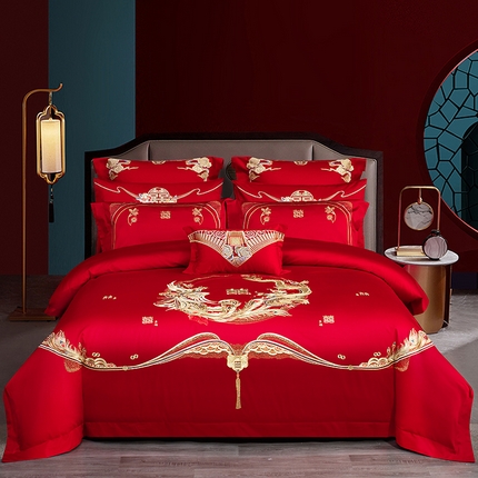 91家纺网 家纺一手货源 找家纺 蒂爵 全棉纯棉长绒棉全棉轻奢重工绣花工艺款婚庆四件套多件套时尚小红书热款 龙凤佳缘