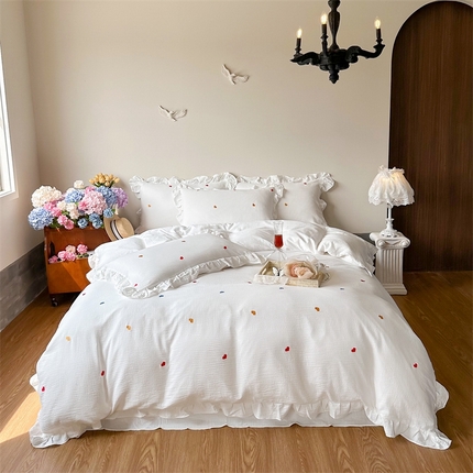 木楌 2024全棉皱皱纱荷叶边刺绣工艺款四件套爱恋