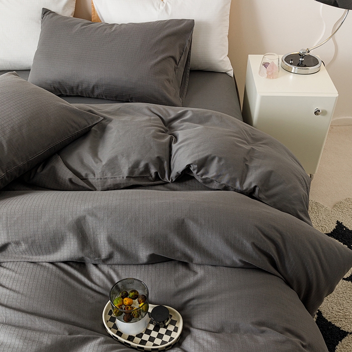 91家纺网 家纺一手货源 找家纺 简宜家居 2025新款60S长绒棉提花四件套 绅士-灰