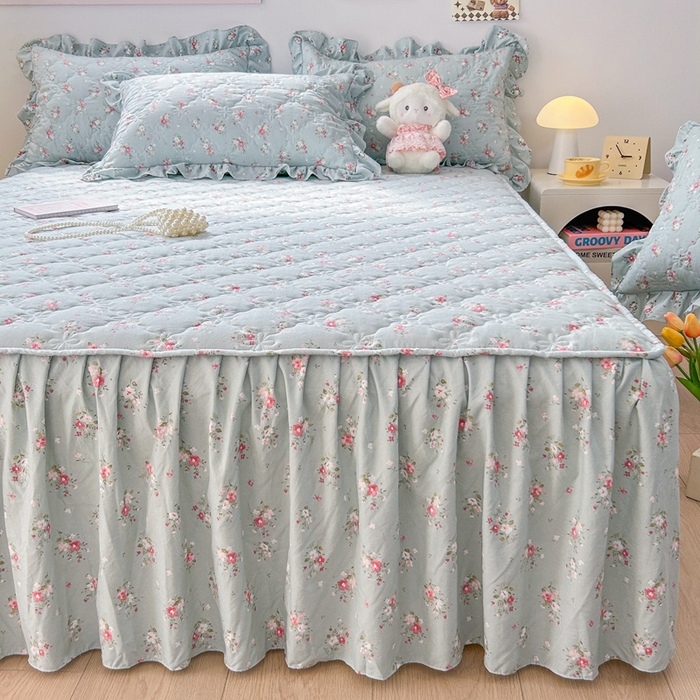 91家纺网 家纺一手货源 找家纺 忘忧草 2024亲肤水洗棉夹棉床裙--小清新系列 陌上花开