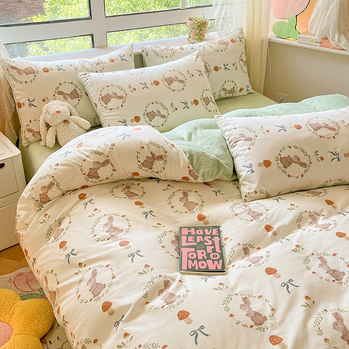 91家纺网 家纺一手货源 找家纺 麦伦家居 2024秋冬新品 多功能床品全棉+牛奶绒四件套 彼菲兔