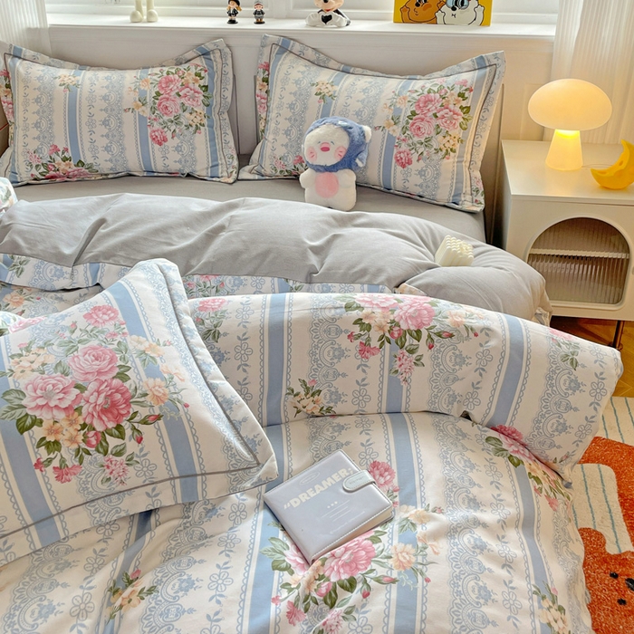 91家纺网 家纺一手货源 找家纺 暖芯优选 2025直播热款加厚全棉磨毛四件套喷气印花纯棉（一字绣工艺款）学生三件套9月上新 晨光