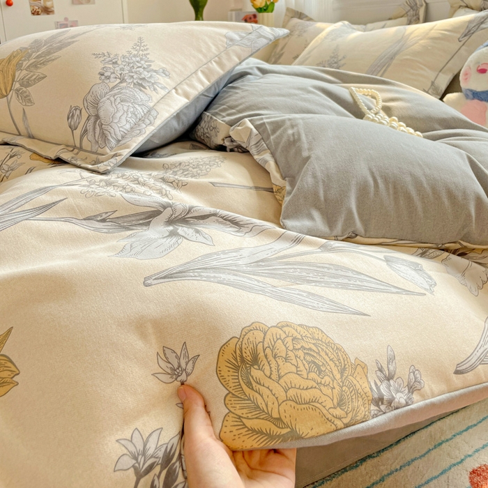 91家纺网 家纺一手货源 找家纺 暖芯优选 2025直播热款加厚全棉磨毛四件套喷气印花纯棉（一字绣工艺款）学生三件套9月上新 幽羽