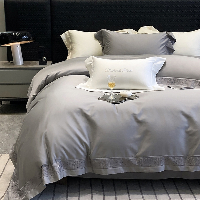 91家纺网 家纺一手货源 找家纺 黑白森林 2024新款50X50S天丝棉磨毛四件套 瑞丽-星空灰