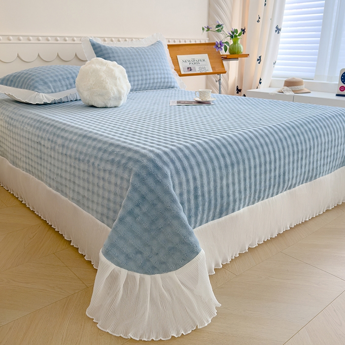 91家纺网 家纺一手货源 找家纺 冬然家纺 2024新款泡泡绒床裙四件套系列 泡泡绒-梦幻蓝