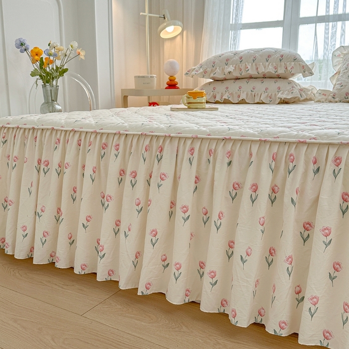 91家纺网 家纺一手货源 找家纺 忘忧草 2024亲肤水洗棉夹棉床裙--小清新系列 郁金香