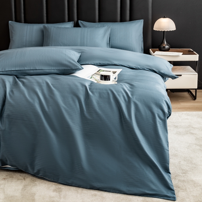 91家纺网 家纺一手货源 找家纺 简宜家居 2025新款60S长绒棉提花四件套 条纹-蓝