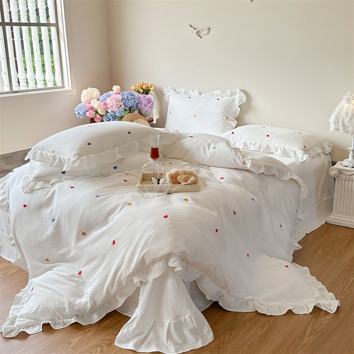 91家纺网 家纺一手货源 找家纺 （总）木楌 2024全棉皱皱纱荷叶边刺绣工艺款四件套