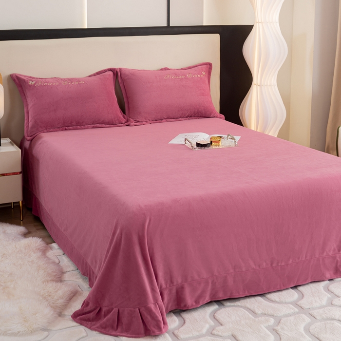 91家纺网 家纺一手货源 找家纺 晶缦家纺 2024新款高克重牛奶绒刺绣花四件套 花仙子-豆沙