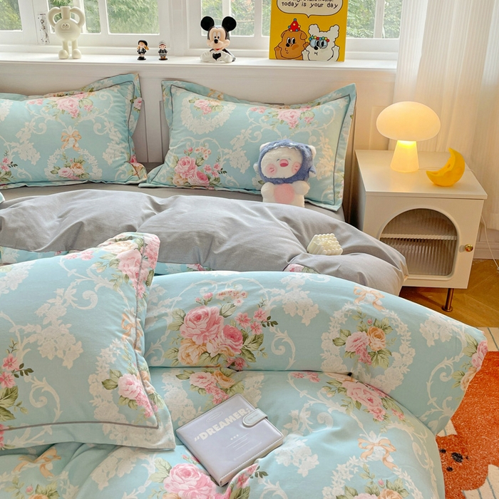 91家纺网 家纺一手货源 找家纺 暖芯优选 2025直播热款加厚全棉磨毛四件套喷气印花纯棉（一字绣工艺款）学生三件套9月上新 流年