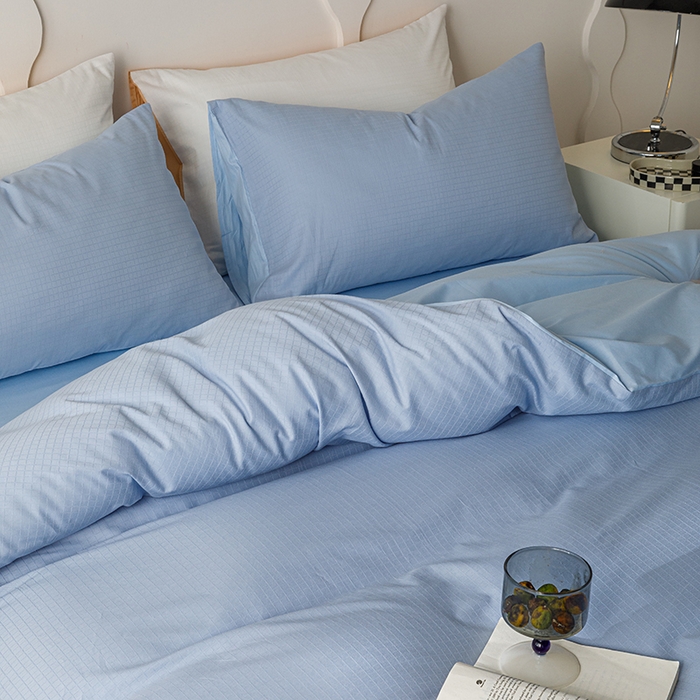 91家纺网 家纺一手货源 找家纺 简宜家居 2025新款60S长绒棉提花四件套 绅士-天蓝