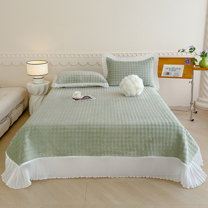 91家纺网 家纺一手货源 找家纺 冬然家纺 2024新款泡泡绒床裙四件套系列 泡泡绒-抹茶绿