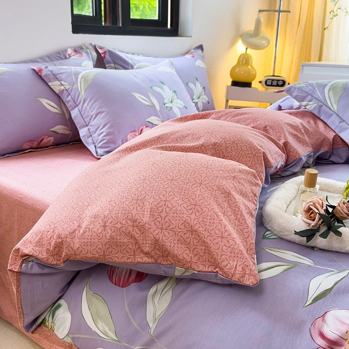 91家纺网 家纺一手货源 找家纺 润淳 2025全棉正宗13376四件套精梳棉印花纯棉三件套13372全棉四件套 兰亭花絮 紫