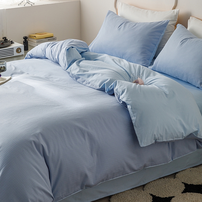 91家纺网 家纺一手货源 找家纺 简宜家居 2025新款60S长绒棉提花四件套 绅士-天蓝